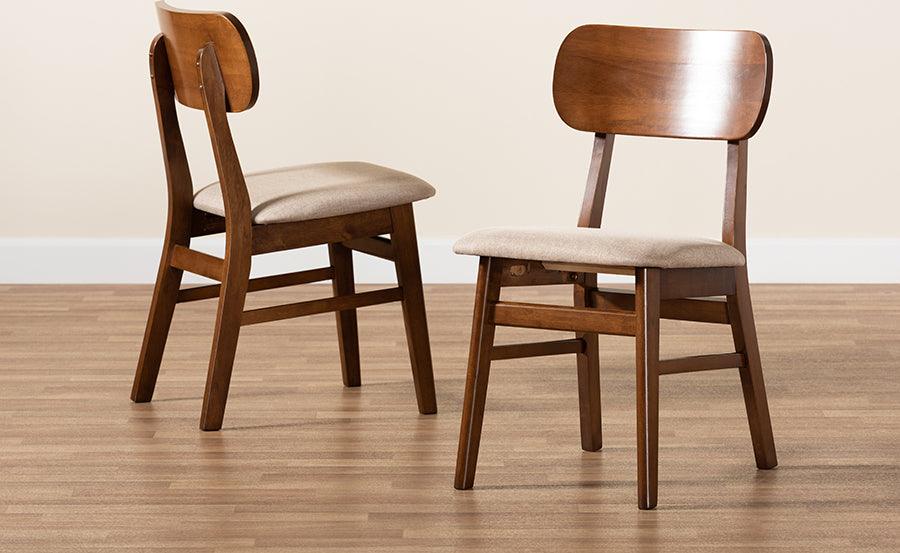 Wholesale Interiors Dining Chairs - Euclid Mid-Century Modern Fabric and Brown Finished Wood 2-Piece Dining Chair Set
