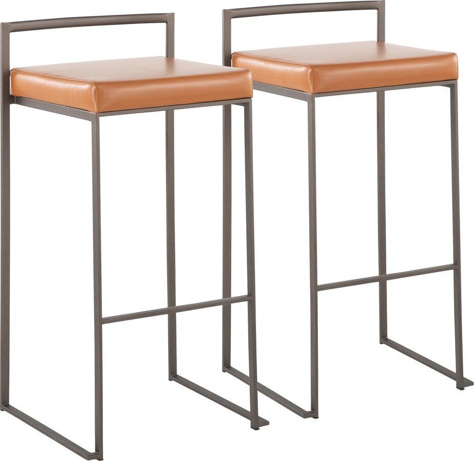 Lumisource Barstools - Fuji Industrial Stackable Barstool in Antique with Camel Faux Leather Cushion - Set of 2