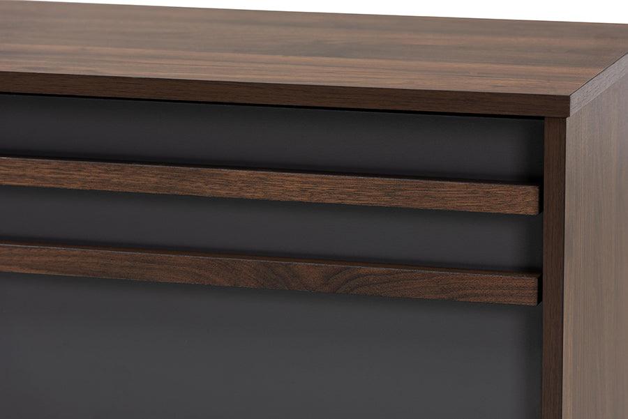 Wholesale Interiors TV & Media Units - Naoki Two-Tone Grey and Walnut Finished Wood TV Stand with Drop-Down Compartments
