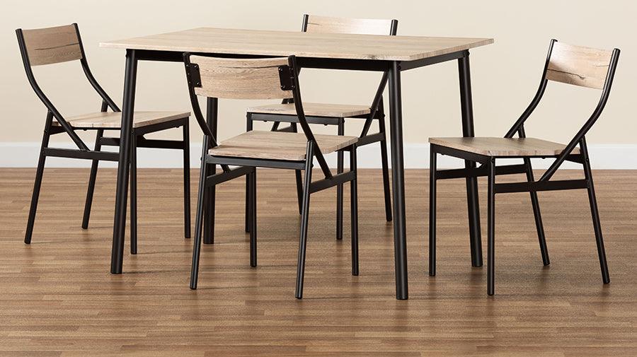 Wholesale Interiors Dining Sets - Carmen Contemporary Oak Brown Wood and Dark Brown Metal 5-Piece Dining Set