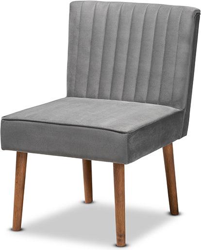 Wholesale Interiors Dining Chairs - Alvis Mid-Century Modern Grey Velvet Upholstered and Walnut Brown Finished Wood Dining Chair