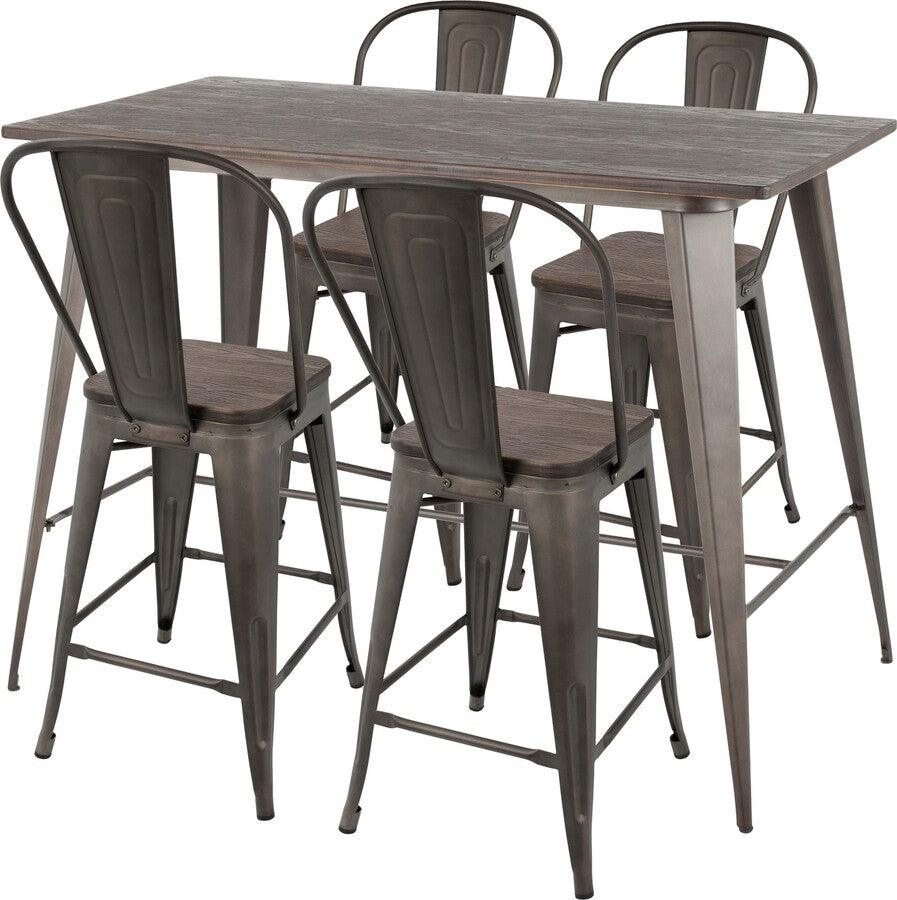 Lumisource Dining Sets - Oregon 5-Piece Industrial High Back Counter Set In Antique & Espresso Wood-Pressed Grain Bamboo