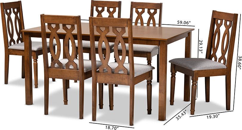 Wholesale Interiors Dining Sets - Cherese Grey Fabric Upholstered and Walnut Brown Finished Wood 7-Piece Dining Set