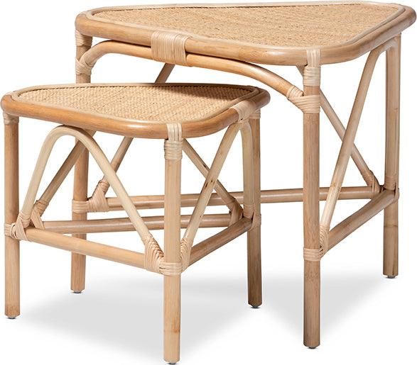Wholesale Interiors Side & End Tables - Jayden Modern Bohemian Natural Brown Finished Rattan 2-Piece End Table Set