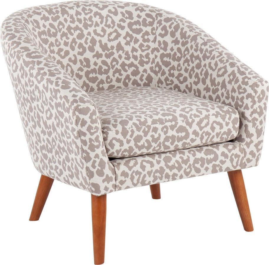 Lumisource Accent Chairs - Leopard Contemporary Tub Chair In Brown Wood & Beige Leopard Print Fabric