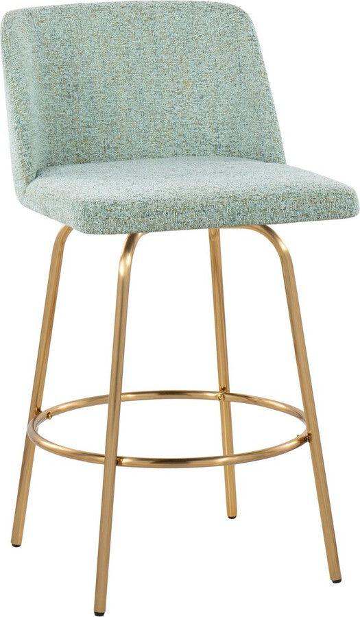 Lumisource Barstools - Toriano 26" Fixed Height Counter Stool With Swivel In Light Green Fabric & Gold Metal (Set of 2)