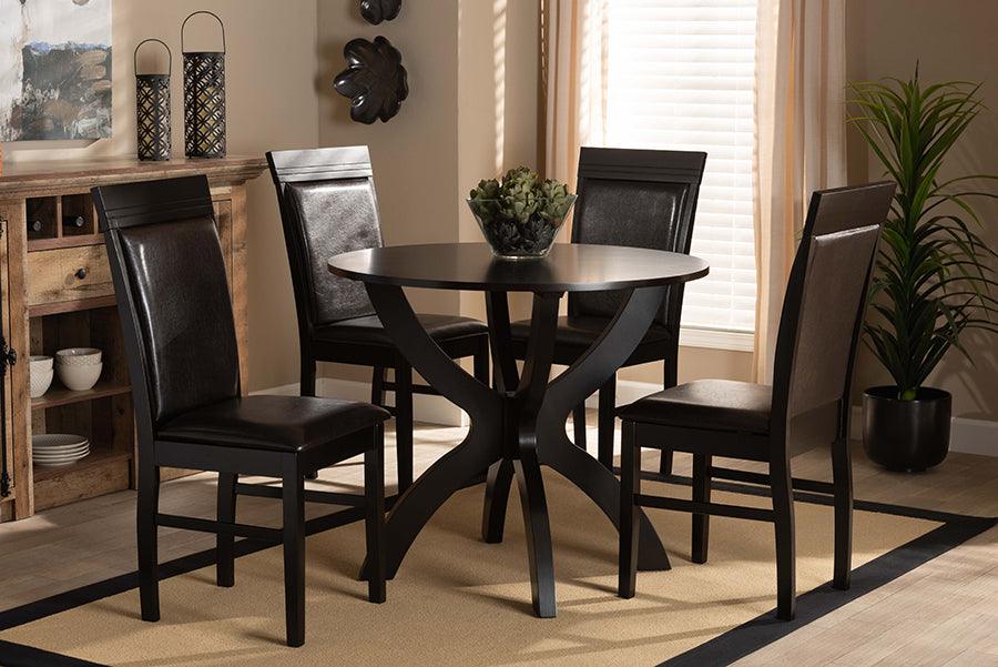 Wholesale Interiors Dining Sets - Ancel Dark Brown Faux Leather Upholstered and Dark Brown Finished Wood 5-Piece Dining Set