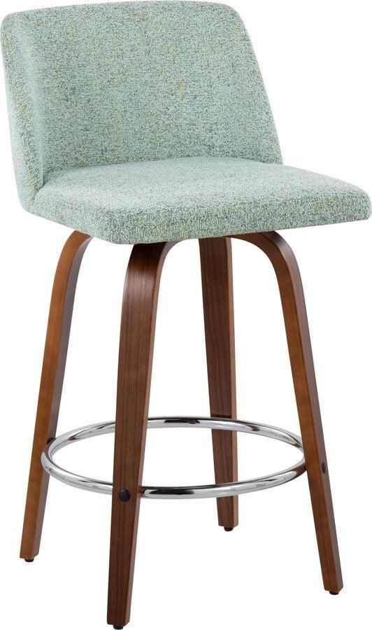 Lumisource Barstools - Toriano Fixed-Height Counter Stool Walnut Wood & Light Green Fabric (Set of 2)