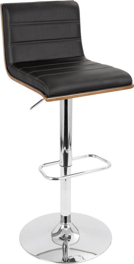 Lumisource Barstools - Vasari Mid-Century Modern Adjustable Barstool with Swivel in Walnut and Black Faux Leather