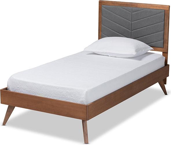 Wholesale Interiors Beds - Roze Dark Grey Fabric Upholstered and Walnut brown Finished Wood Twin Size Platform Bed