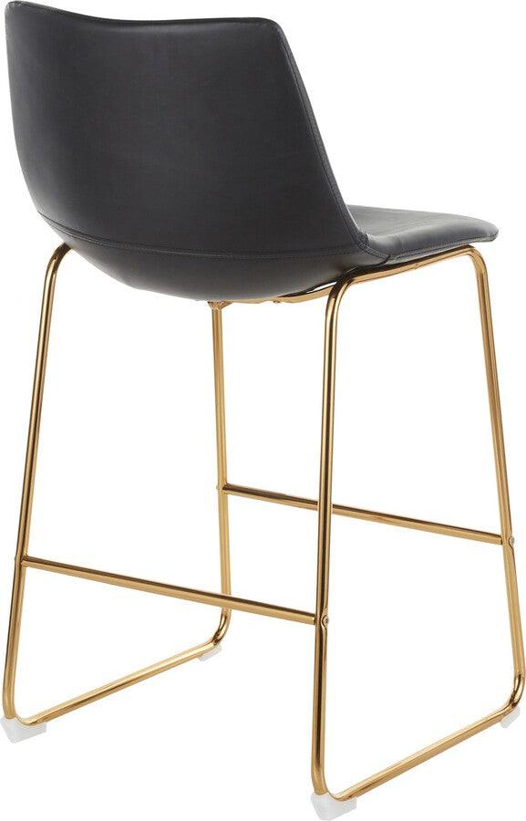 Lumisource Barstools - Duke Contemporary Counter Stool in Gold Metal and Black Faux Leather - Set of 2