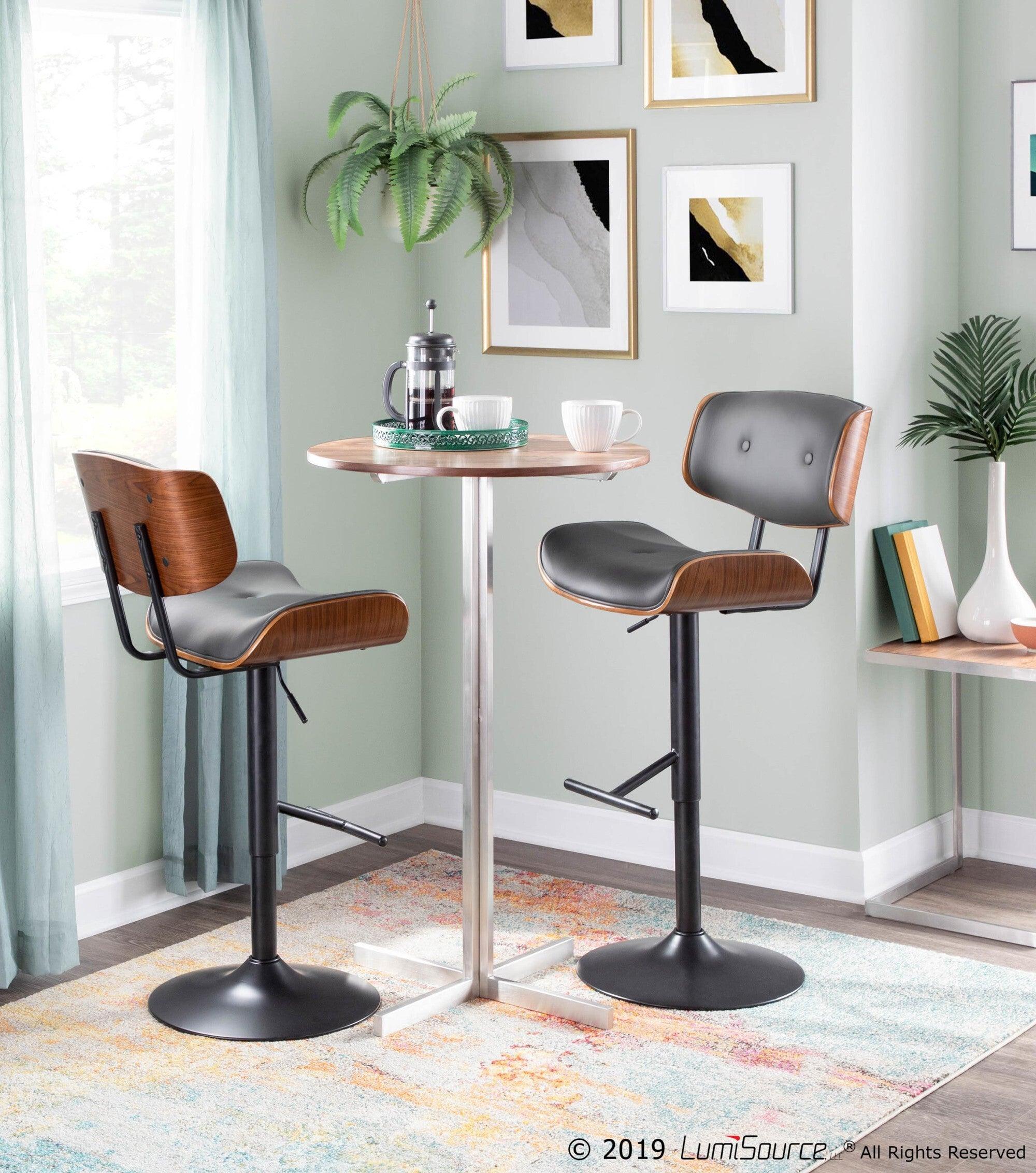 Lumisource Bar Tables - Fuji Contemporary Round Bar Table in Stainless Steel with Walnut Wood Top