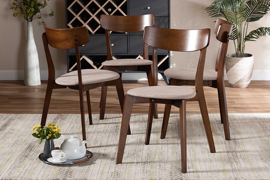 Wholesale Interiors Dining Chairs - Iora Mid-Century Modern Beige Fabric and Walnut Brown Wood 4-Piece Dining Chair Set