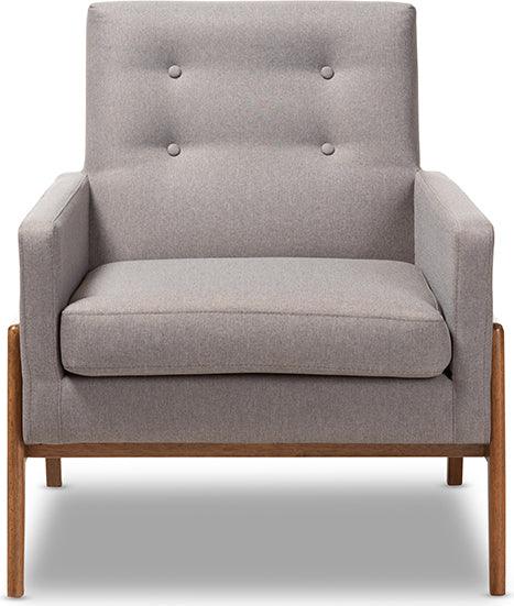 Wholesale Interiors Accent Chairs - Perris Mid-Century Modern Gray Fabric Upholstered Walnut Wood Lounge Chair