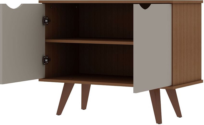 Manhattan Comfort Buffets & Cabinets - Hampton 33.07 Accent Cabinet with 2 Shelves Solid Wood Legs in Off White and Maple Cream