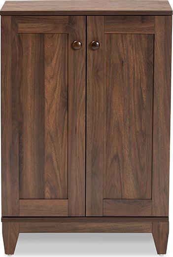 Wholesale Interiors Shoe Storage - Nissa Walnut Brown Finished Wood 2-Door Shoe Storage Cabinet