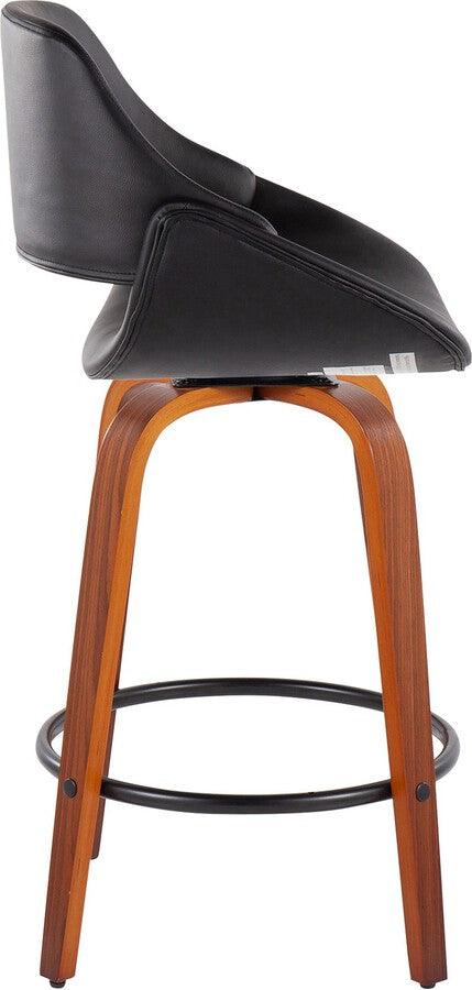 Lumisource Barstools - Fabrico Fixed-Height Counter Stool In Walnut Wood With Round Black & Black Faux Leather (Set of 2)