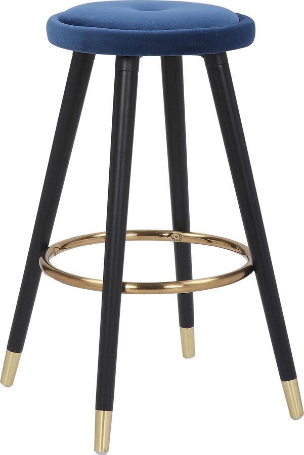 Lumisource Barstools - Cavalier Glam Counter Stool in Black Wood & Blue Velvet with Gold Accent - Set of 2