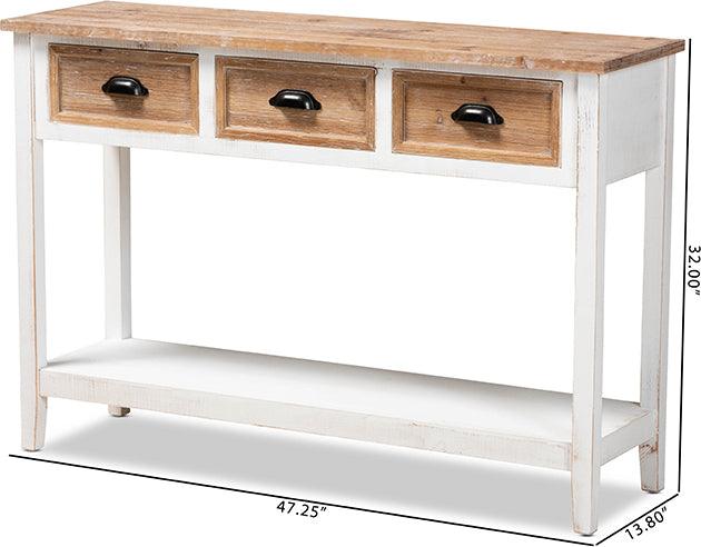 Wholesale Interiors Consoles - Benedict Farmhouse and Rustic Two-Tone White and Oak Brown Finished Wood 3-Drawer Console Table