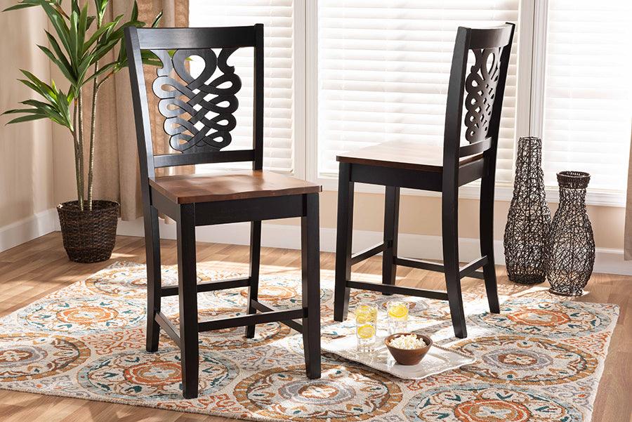 Wholesale Interiors Barstools - Gervais Two-Tone Dark Brown and Walnut Brown Finished Wood 2-Piece Counter Stool Set