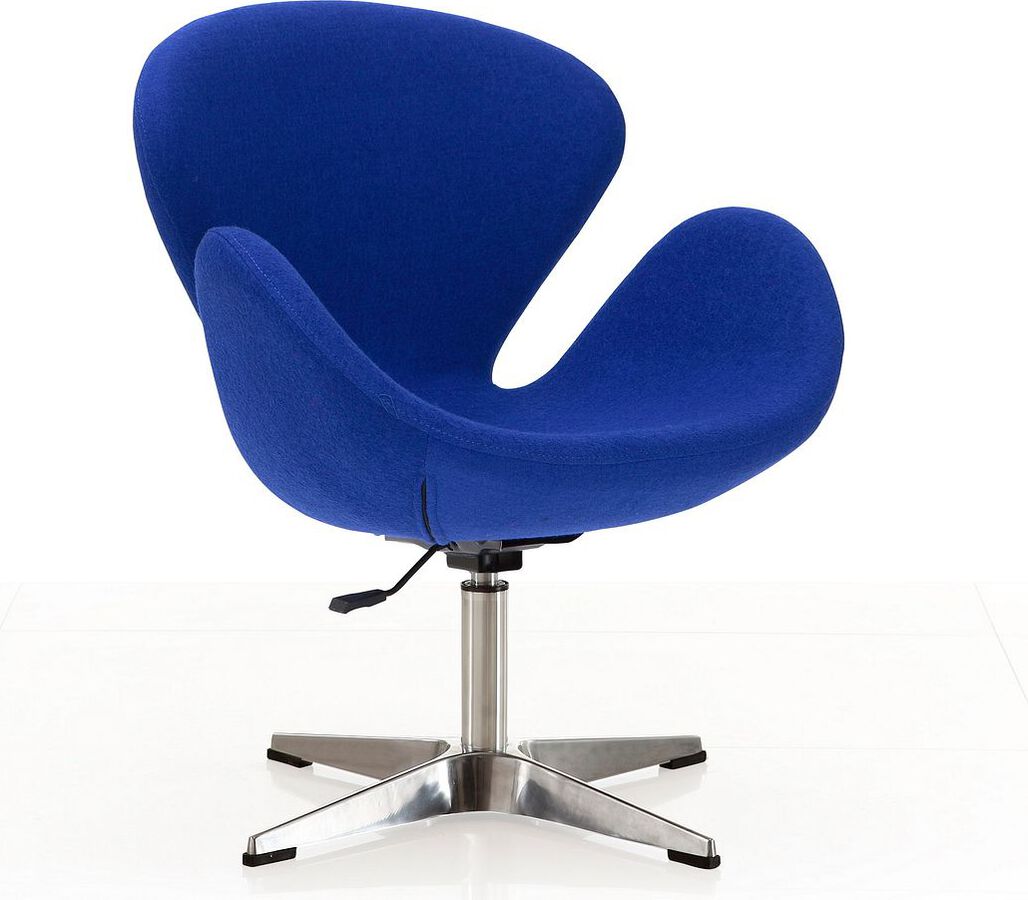 Manhattan Comfort Task Chairs - Raspberry Blue and Polished Chrome Wool Blend Adjustable Swivel Chair