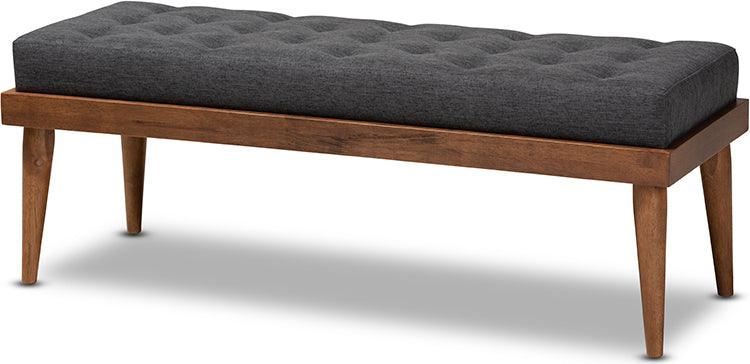 Wholesale Interiors Benches - Linus Mid-Century Modern Dark Grey Fabric Upholstered And Button Tufted Wood Bench