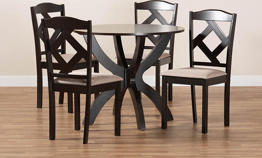 Wholesale Interiors Dining Sets - Quinlan Sand Fabric Upholstered and Dark Brown Finished Wood 5-Piece Dining Set