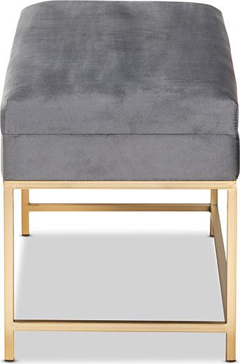 Wholesale Interiors Ottomans & Stools - Aliana Glame Grey Velvet Fabric Upholstered and Gold Finished Metal Large Storage Ottoman