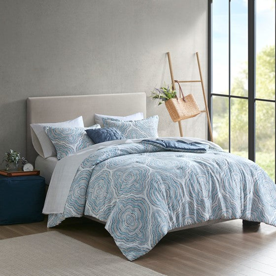Olliix.com Comforters & Blankets - 8 Piece Comforter Set with Bed Sheets Blue King