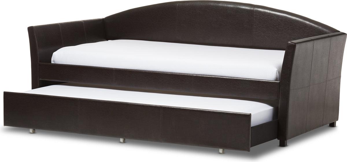 Wholesale Interiors Daybeds - London Brown Arched Back Sofa Twin Daybed with Roll-Out Trundle Guest Bed