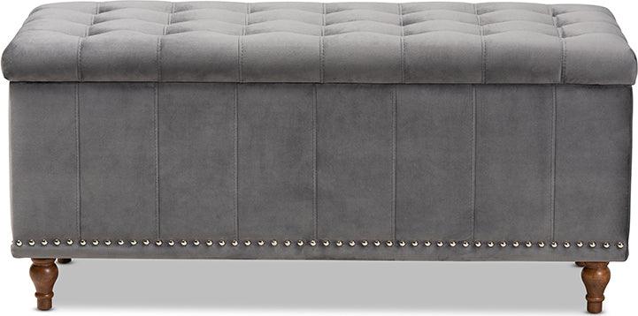 Wholesale Interiors Ottomans & Stools - Kaylee Modern and Contemporary Grey Velvet Button-Tufted Storage Ottoman Bench