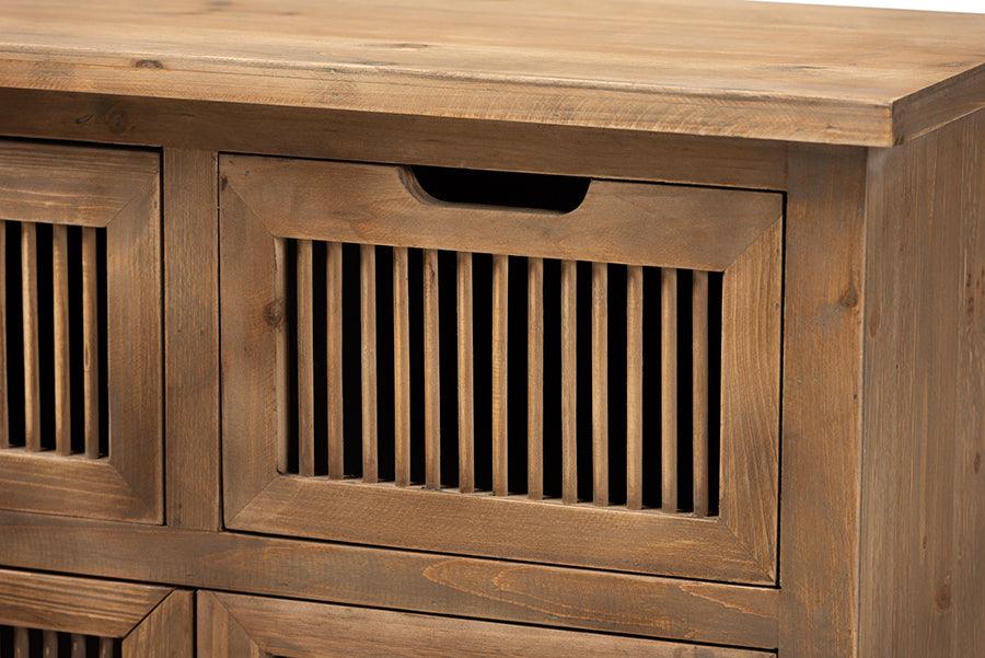 Wholesale Interiors Bedroom Organization - Clement Medium Oak Finished 2-Door And 2-Drawer Wood Spindle Accent Storage Cabinet