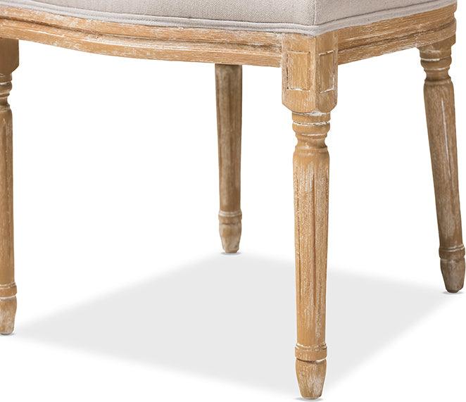 Wholesale Interiors Dining Chairs - Cadencia French Cottage Weathered Oak Finish Wood and Beige Fabric Dining Side Chair