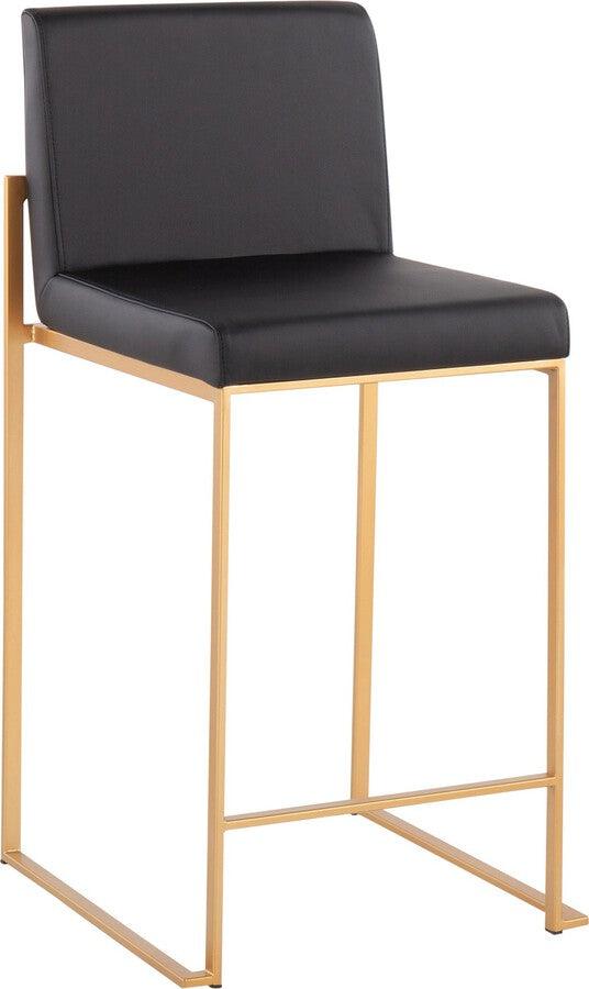 Lumisource Barstools - Fuji High Back Counter Stool In Gold Steel & Black Faux Leather (Set of 2)