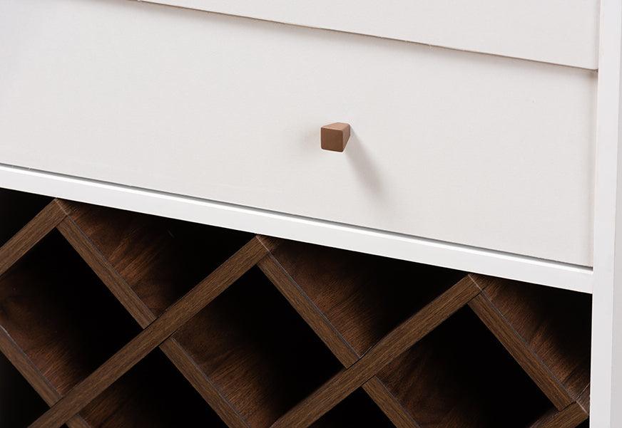 Wholesale Interiors Bar Units & Wine Cabinets - Serafino Modern and Oak Finished Wood Wine Cabinet White & Walnut Brown