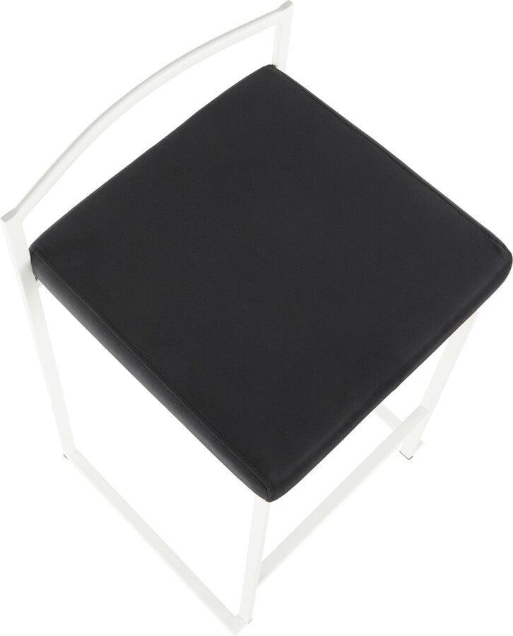 Lumisource Barstools - Fuji Contemporary Stackable Counter Stool in White with Black Velvet Cushion - Set of 2