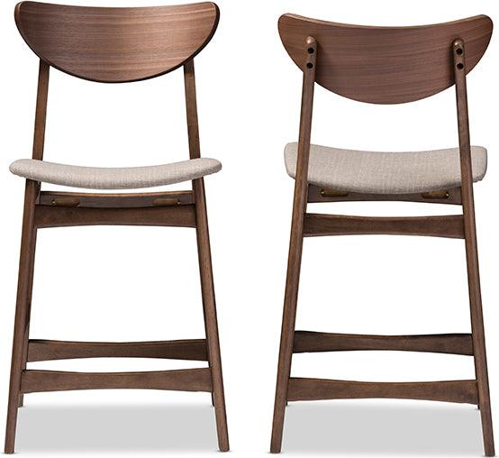Wholesale Interiors Barstools - Latina Mid-century Grey Fabric and Walnut Wood 24-Inches Counter Stool (Set of 2)