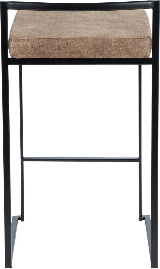 Lumisource Barstools - Fuji Contemporary Stackable Counter Stool in Black with Brown Cowboy Fabric Cushion - Set of 2