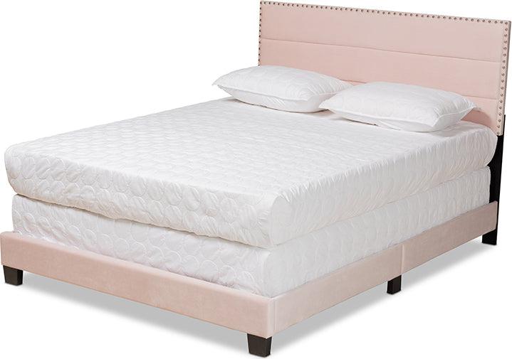 Wholesale Interiors Beds - Tamira Modern and Contemporary Glam Light Pink Velvet Fabric Upholstered Full Size Panel Bed