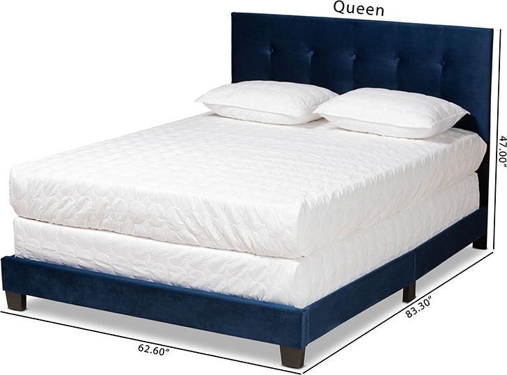 Wholesale Interiors Beds - Caprice Glam Navy Blue Velvet Fabric Upholstered Full Size Panel Bed