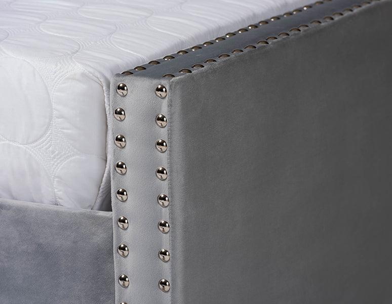 Wholesale Interiors Daybeds - Raphael Grey Velvet Fabric Upholstered Queen Size Daybed with Trundle