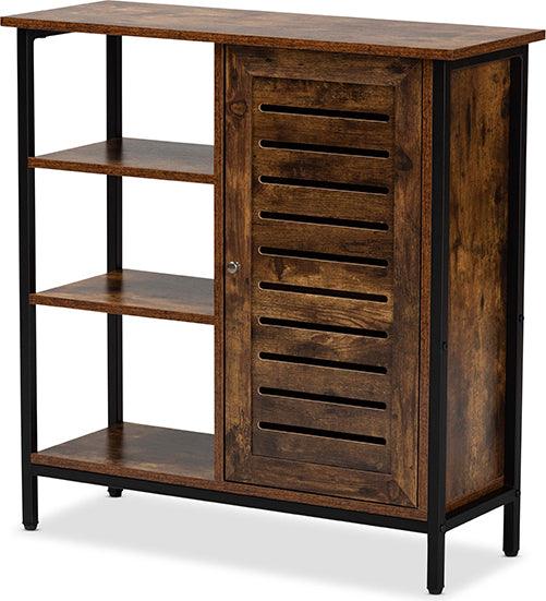 Wholesale Interiors Shoe Storage - Wayland Contemporary Rustic Brown Wood and Black Metal 1-Door Shoe Storage Cabinet