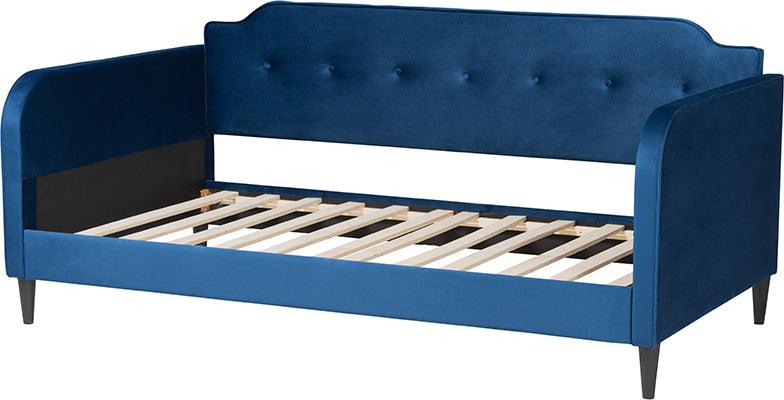 Wholesale Interiors Daybeds - Kaya Modern and Contemporary Navy Blue Velvet Fabric and Dark Brown Finished Wood Twin Size Daybed