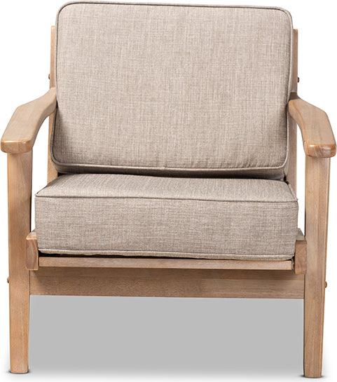 Wholesale Interiors Accent Chairs - Sigrid Mid-Century Modern Light Grey Fabric Upholstered Antique Oak Finished Wood Armchair