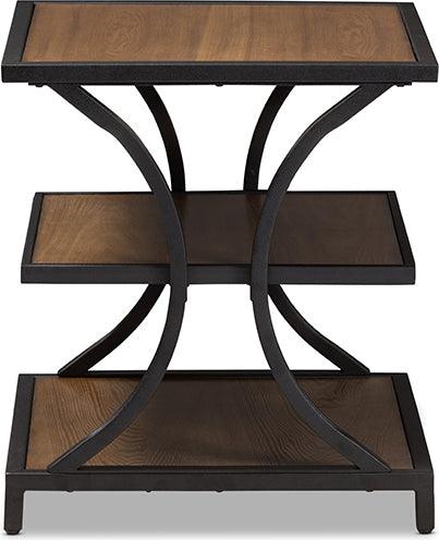 Wholesale Interiors Side & End Tables - Lancashire Style Oak Brown Finished Wood & Black Finished Metal End Table