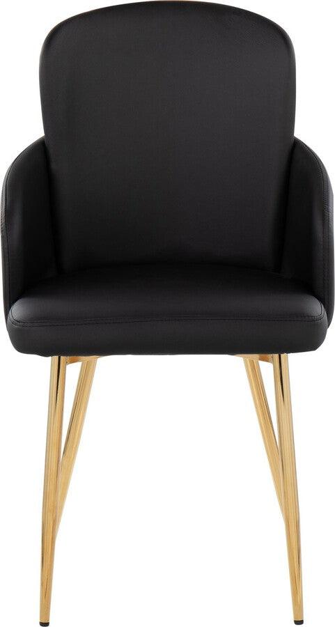 Lumisource Dining Chairs - Dahlia Contemporary Dining Chair In Gold Metal & Black Faux Leather With Chrome Accent (Set of 2)