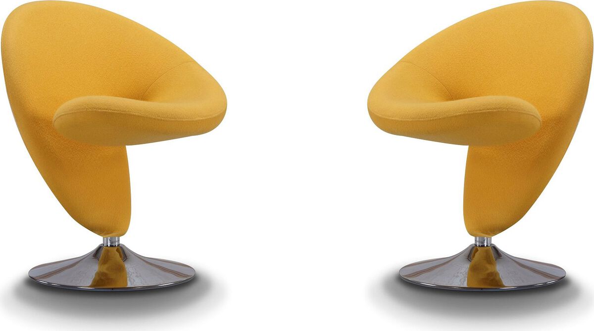 Manhattan Comfort Accent Chairs - Curl Yellow & Polished Chrome Wool Blend Swivel Accent Chair (Set of 2)