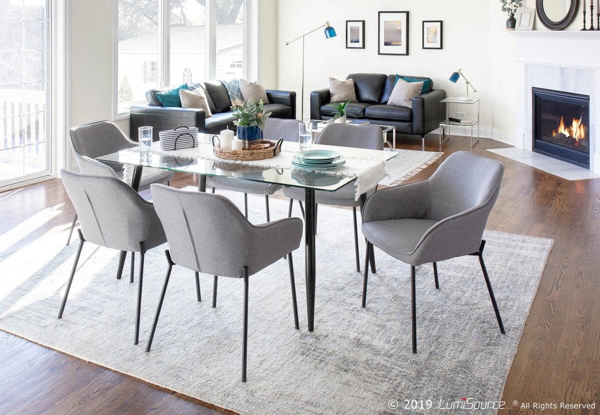 Lumisource Dining Chairs - Daniella Contemporary Dining Chair in Black Metal & Grey Fabric - Set of 2