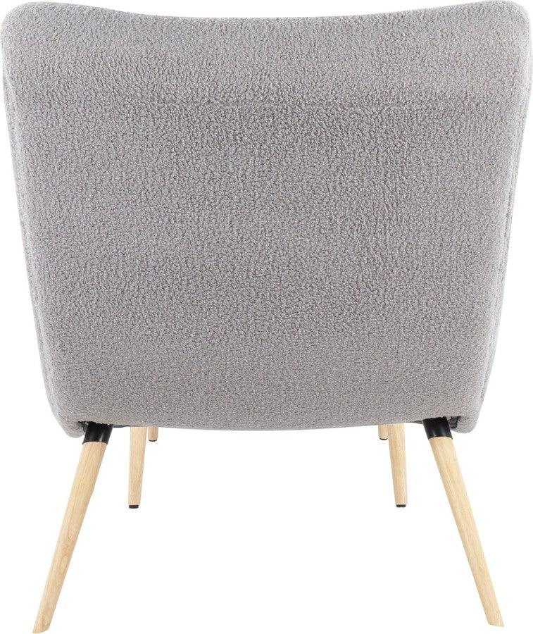 Lumisource Accent Chairs - Cloud Contemporary Chair In Natural Wood & Grey Sherpa Fabric With Ottoman