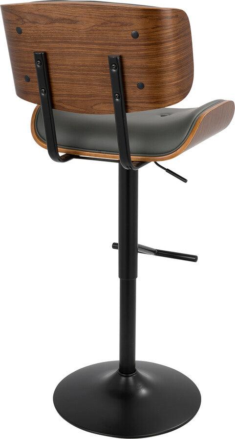 Lumisource Barstools - Lombardi Mid-Century Modern Adjustable Barstool in Walnut with Grey Faux Leather